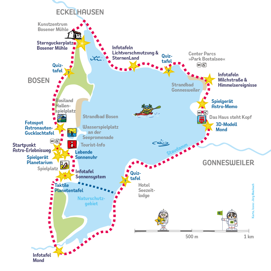 Karte des Astro-Erlebniswegs um den Bostalsee Karte des Astro-Erlebniswegs um den Bostalsee
